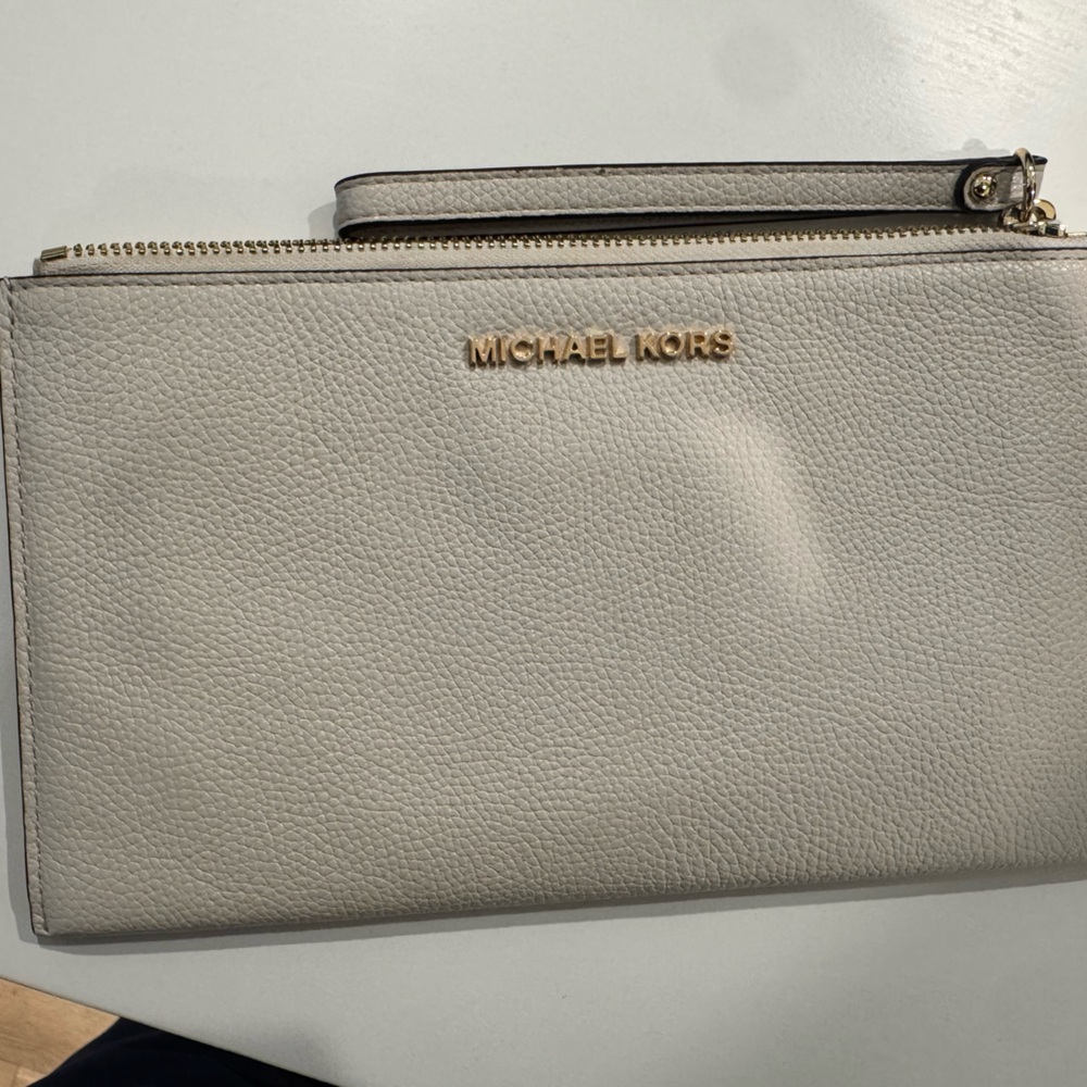 Michael Kors Light Gray Wallet with Gold Accents